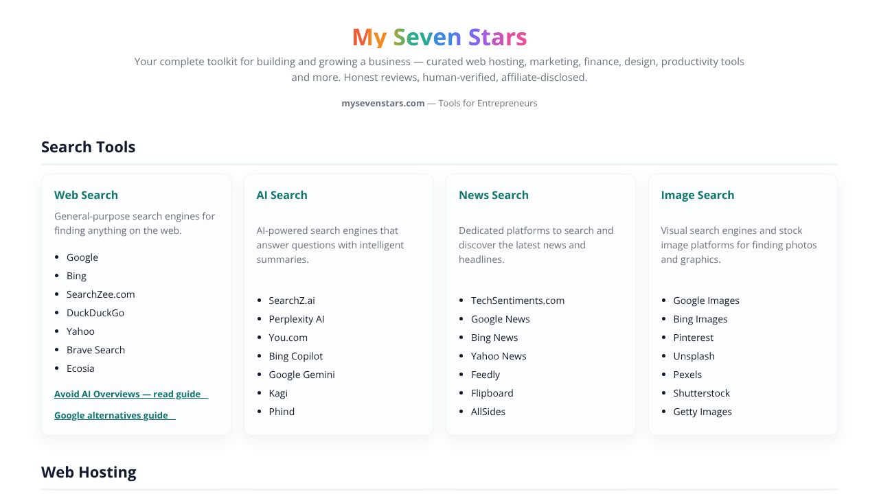 My Seven Stars website screenshot