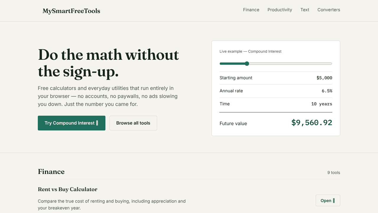 My Smart Free Tools website screenshot