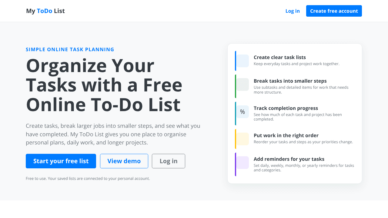 My ToDo List website screenshot