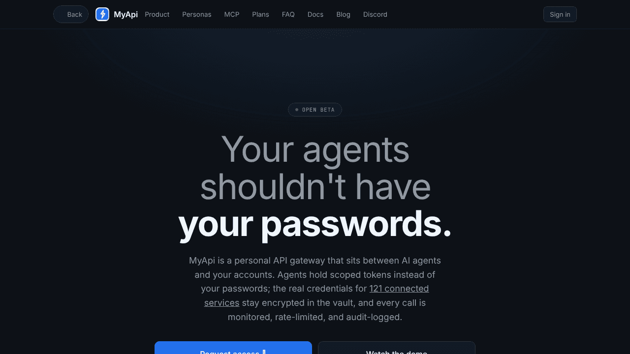 MyApi website screenshot
