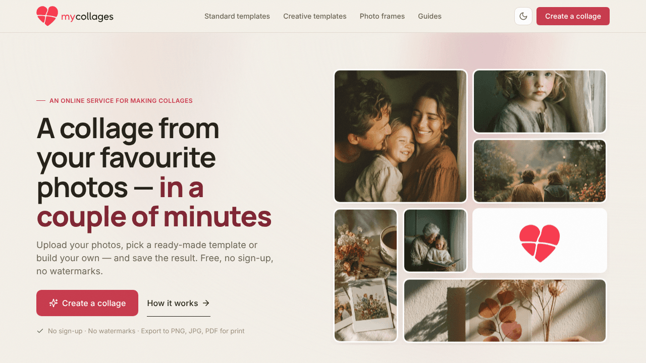 MyCollages website screenshot