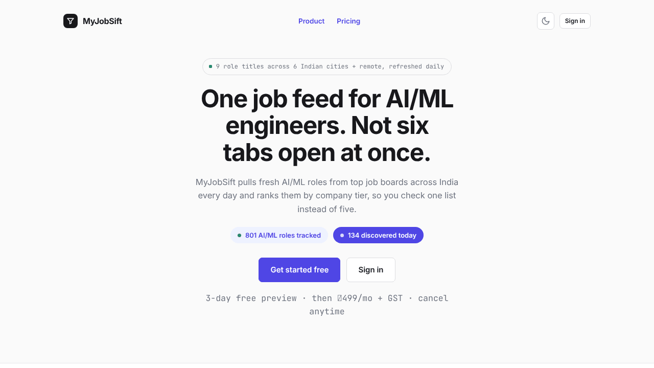 MyJobSift website screenshot