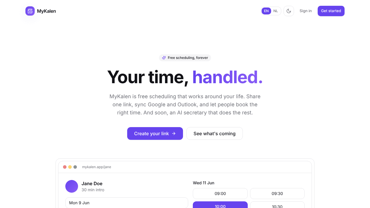 MyKalen website screenshot
