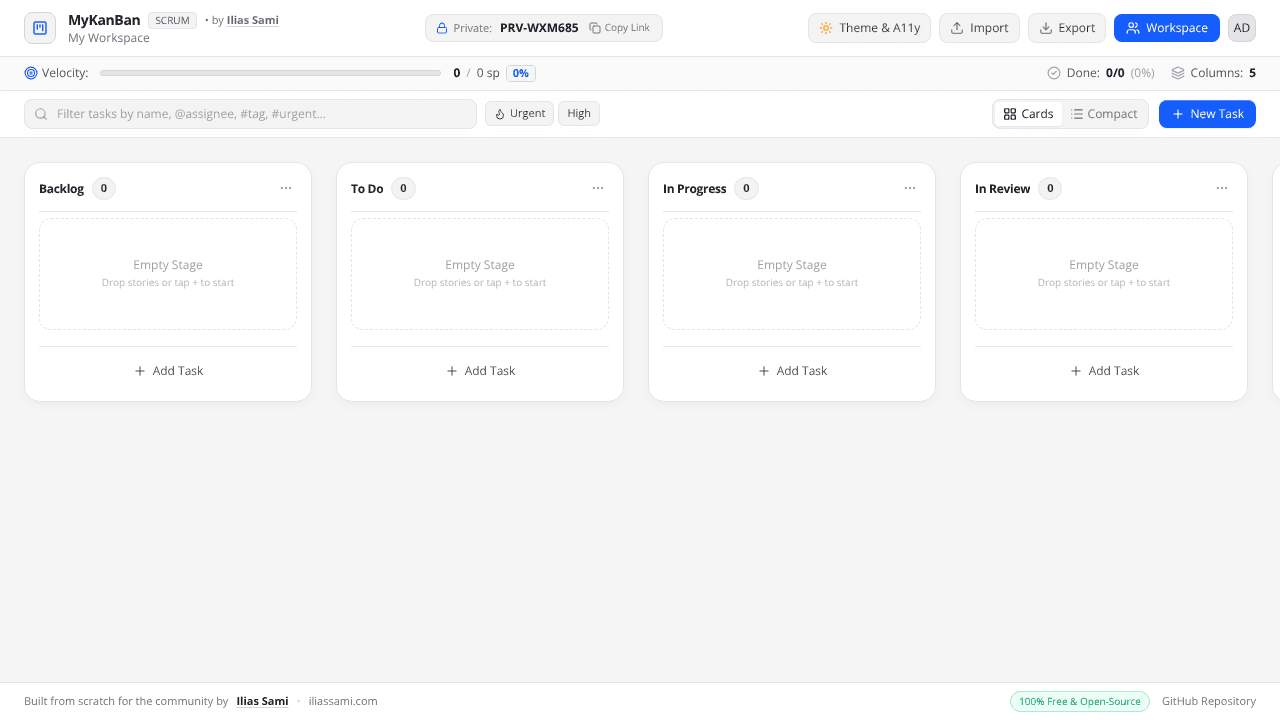 MyKanBan — Free Agile Scrum Engine website screenshot
