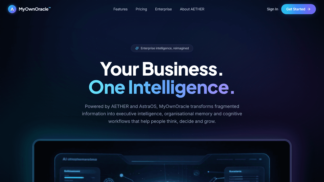 MyOwnOracle — AETHER Cognitive  System website screenshot