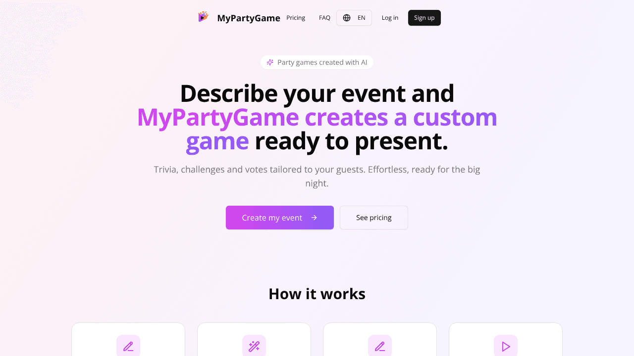 MyPartyGame website screenshot
