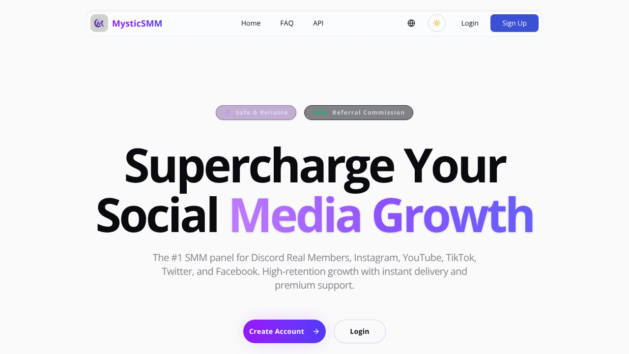 MysticSMM website screenshot