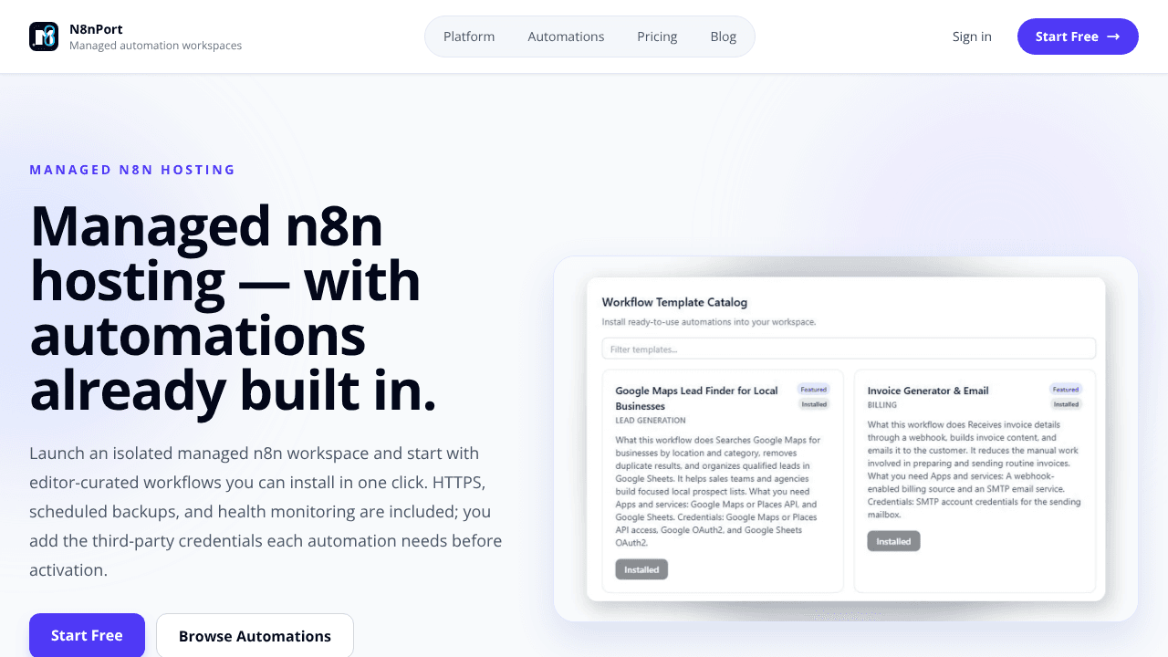 N8nPort website screenshot