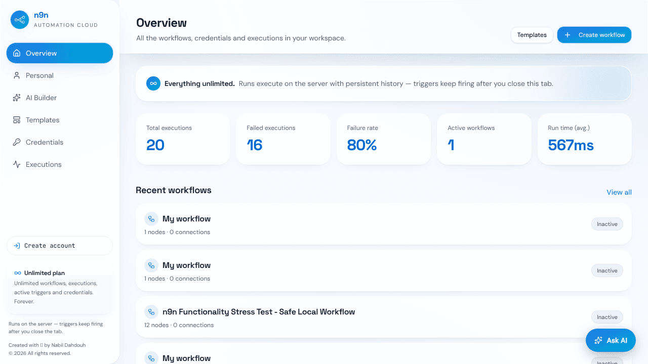 n9n — Unlimited Automation website screenshot