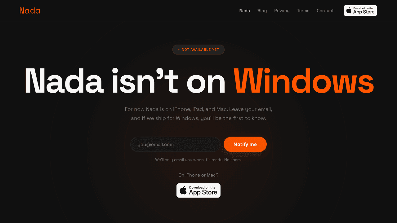 Nada website screenshot