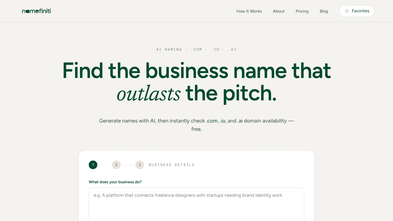 Namefiniti website screenshot