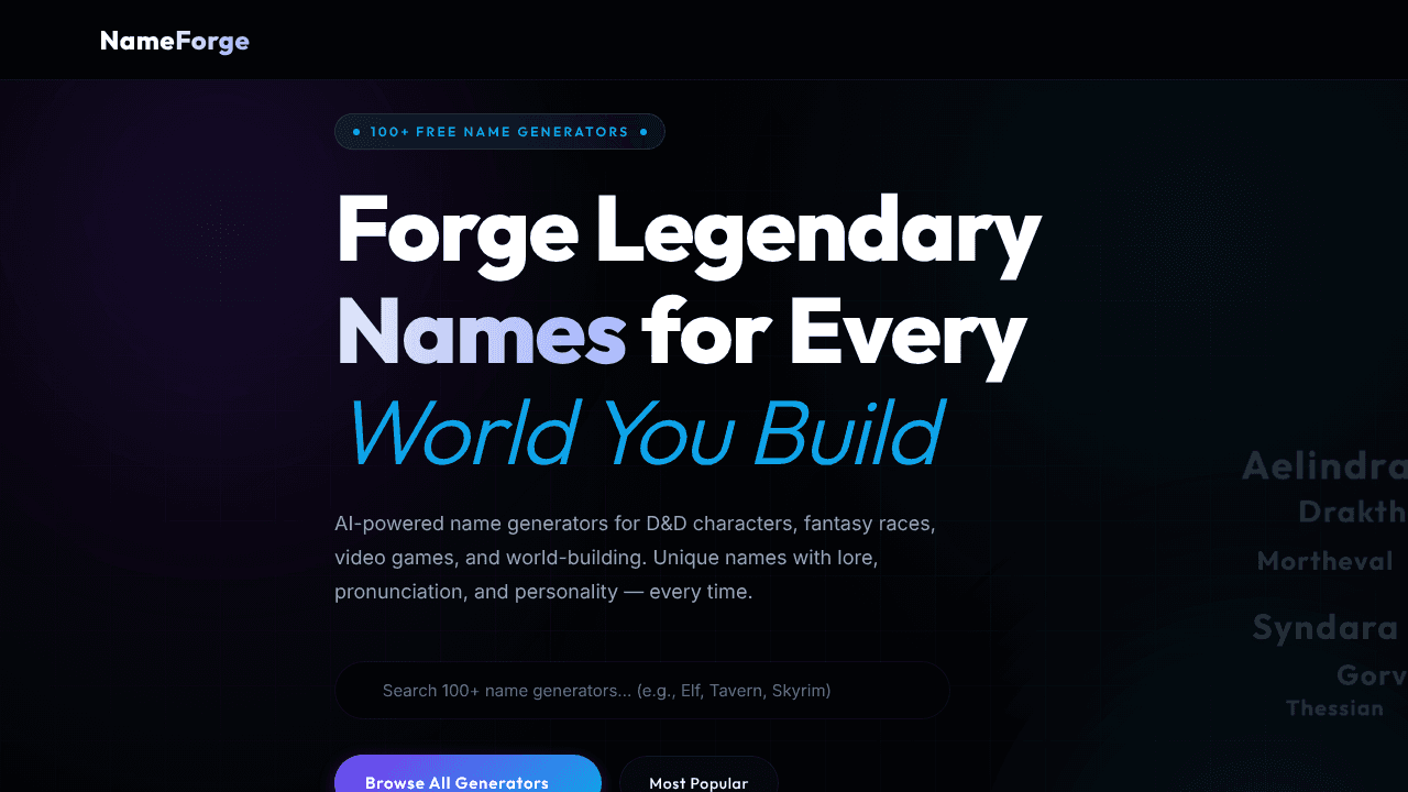 NameForge website screenshot