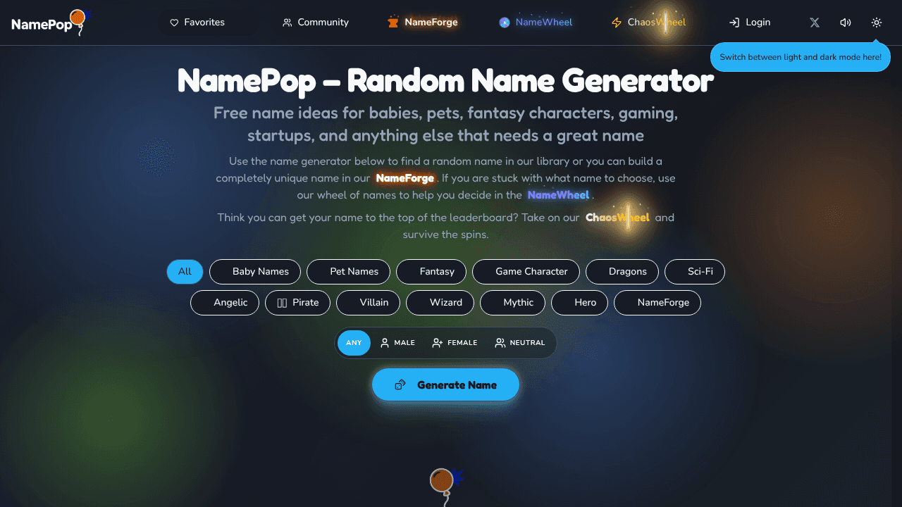 NamePop website screenshot