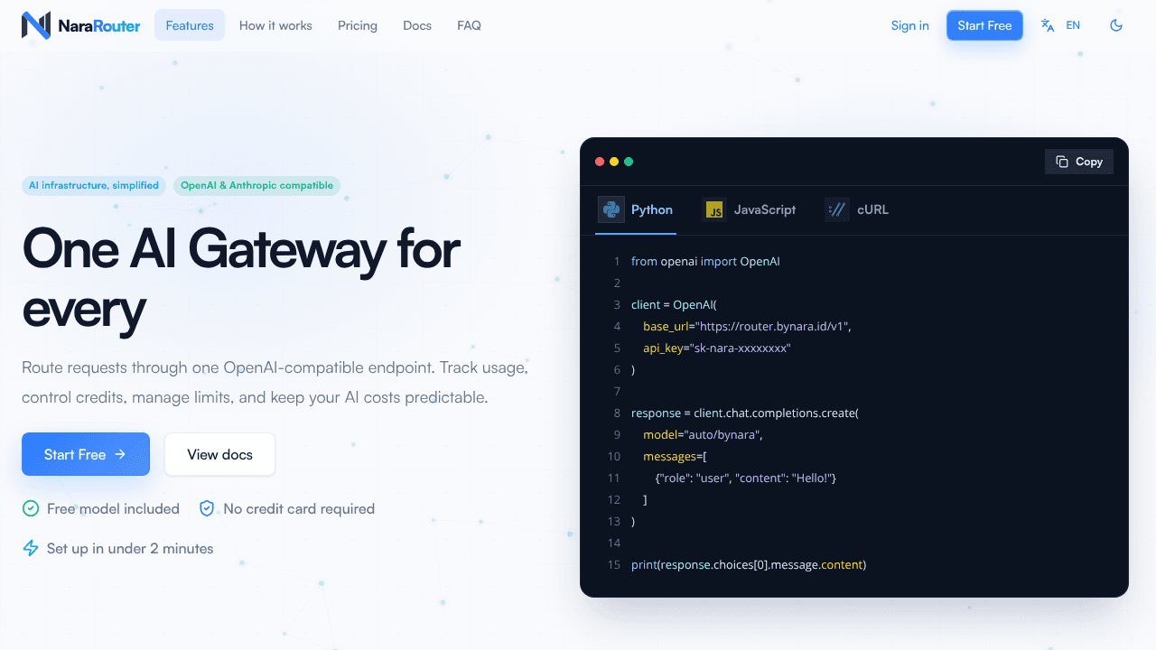 NaraRouter website screenshot
