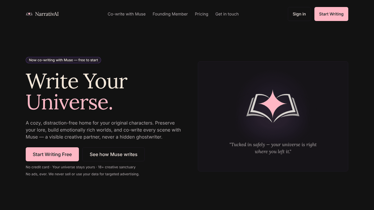 NarrativAI website screenshot