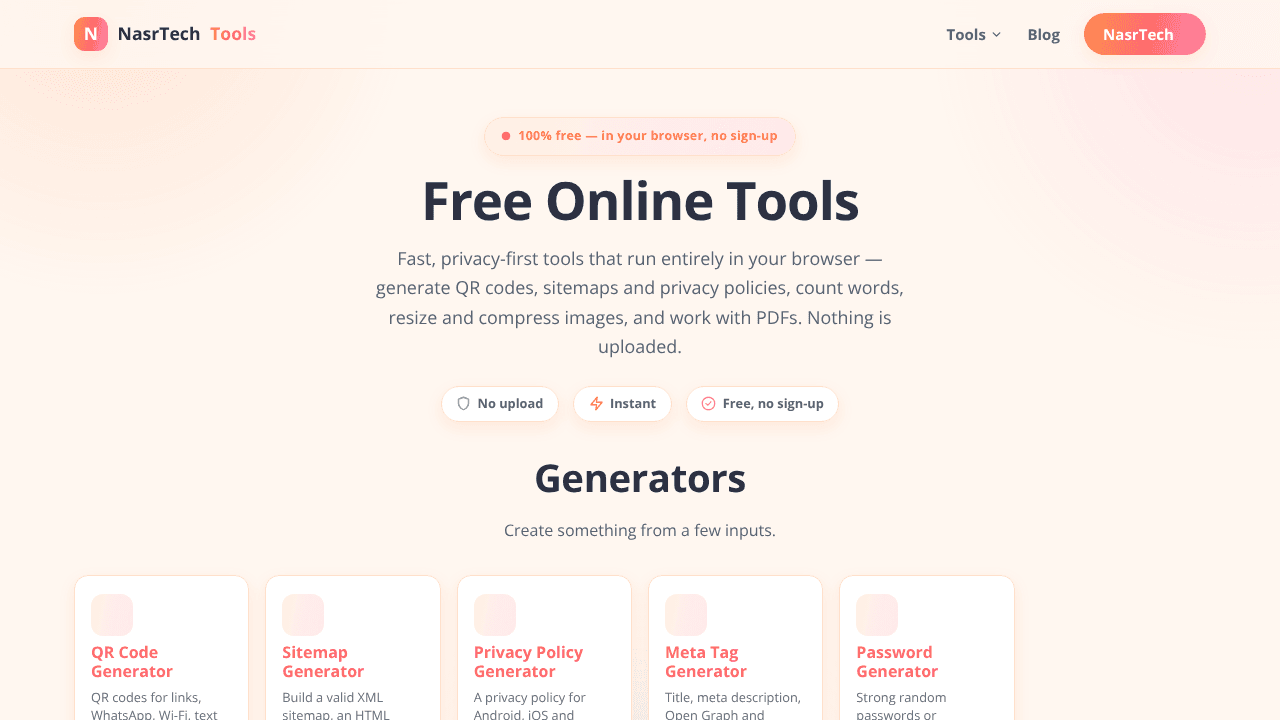 NasrTech Tools website screenshot