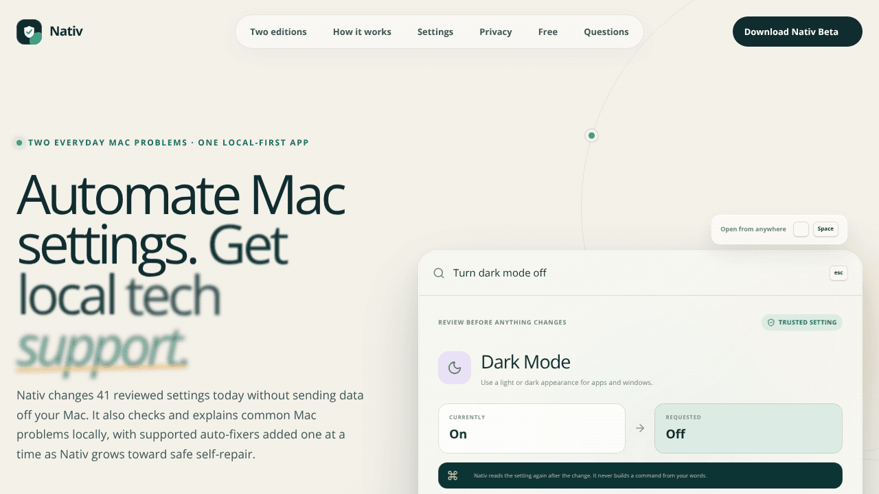 Nativ -automate and troubleshoot locally website screenshot