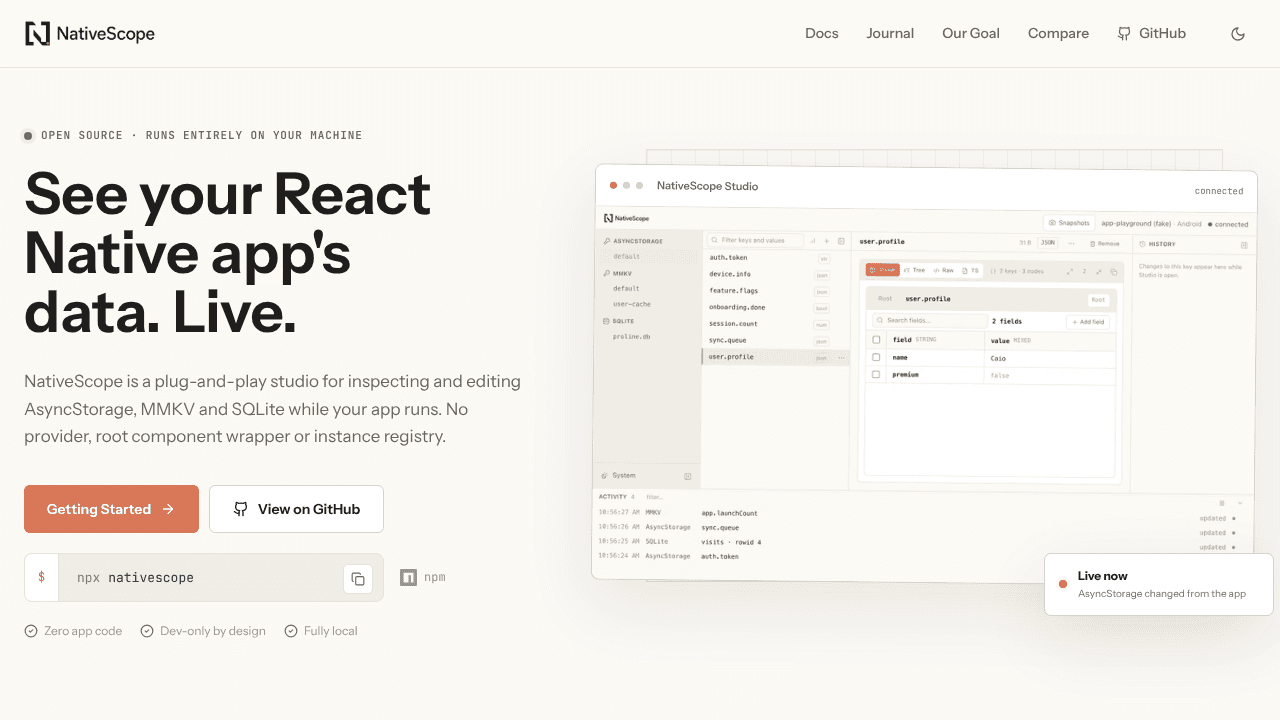 NativeScope website screenshot