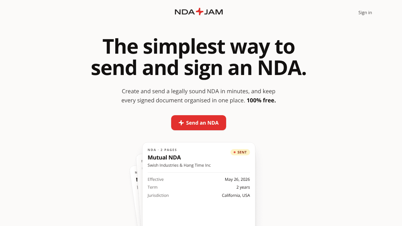 NDA Jam website screenshot