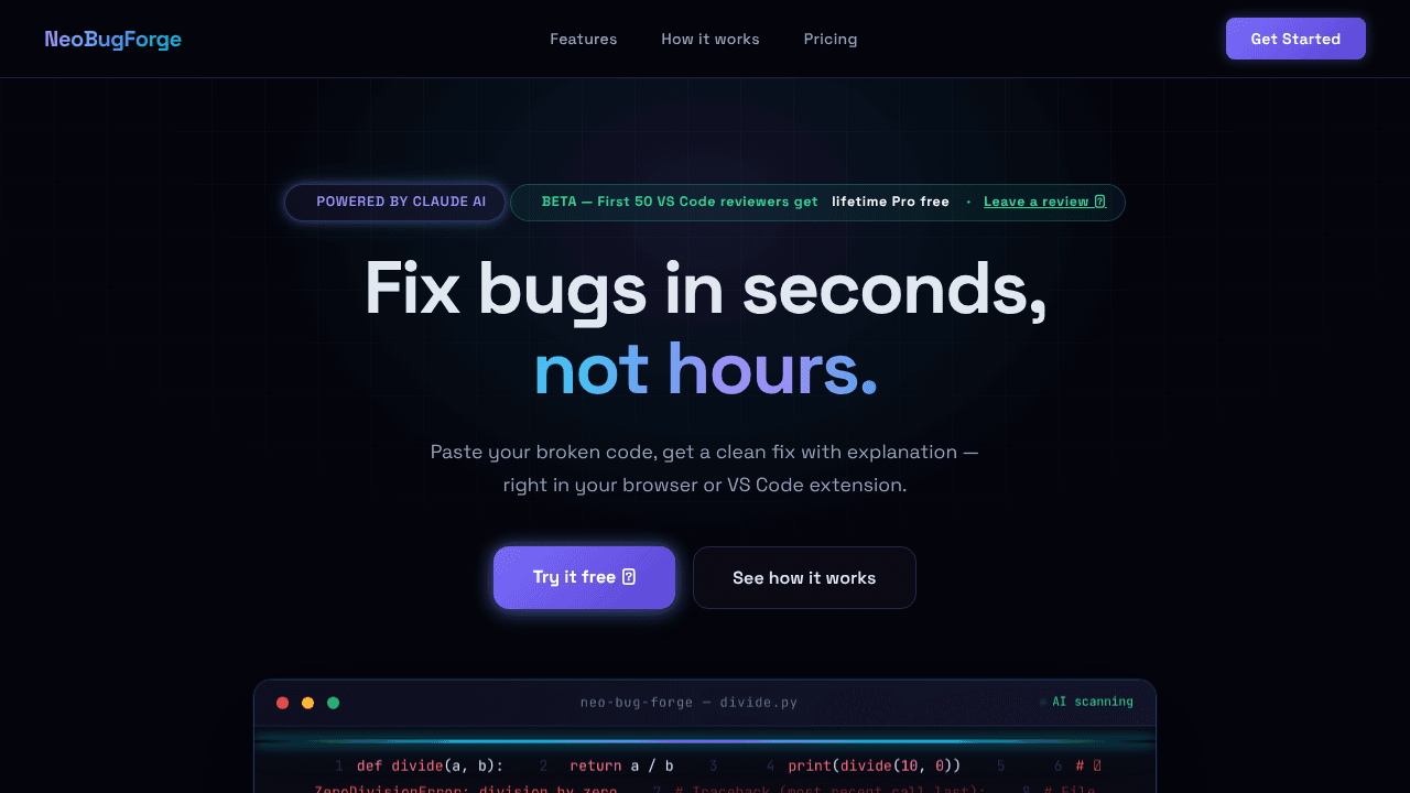 NEO BUG FORGE website screenshot