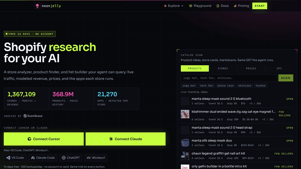 Neonjelly | Live E-commerce data for AI website screenshot
