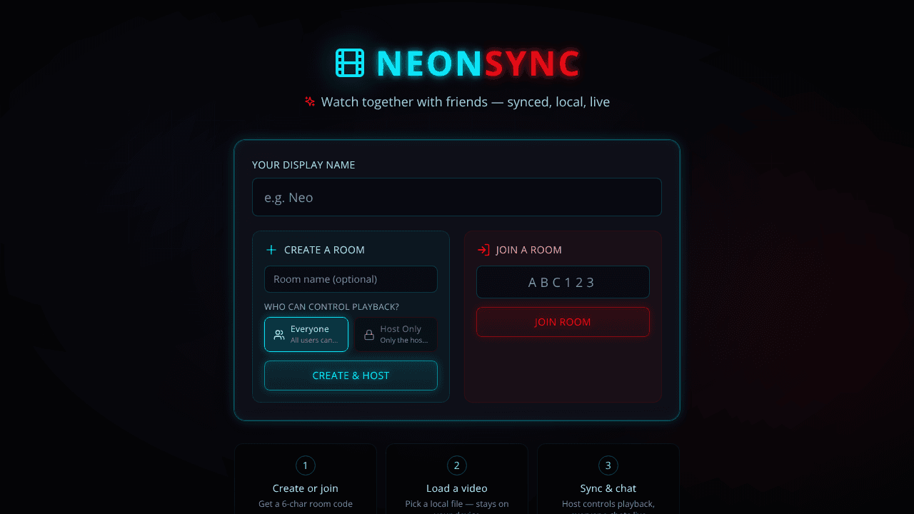 NeonSync website screenshot