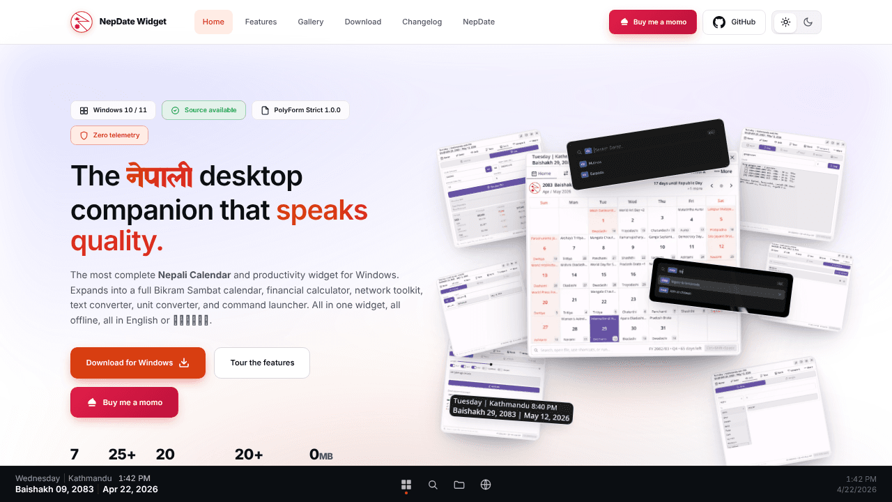 NepDate Widget website screenshot