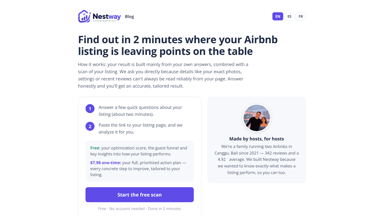 Nestway — Airbnb Listing Optimizer website screenshot