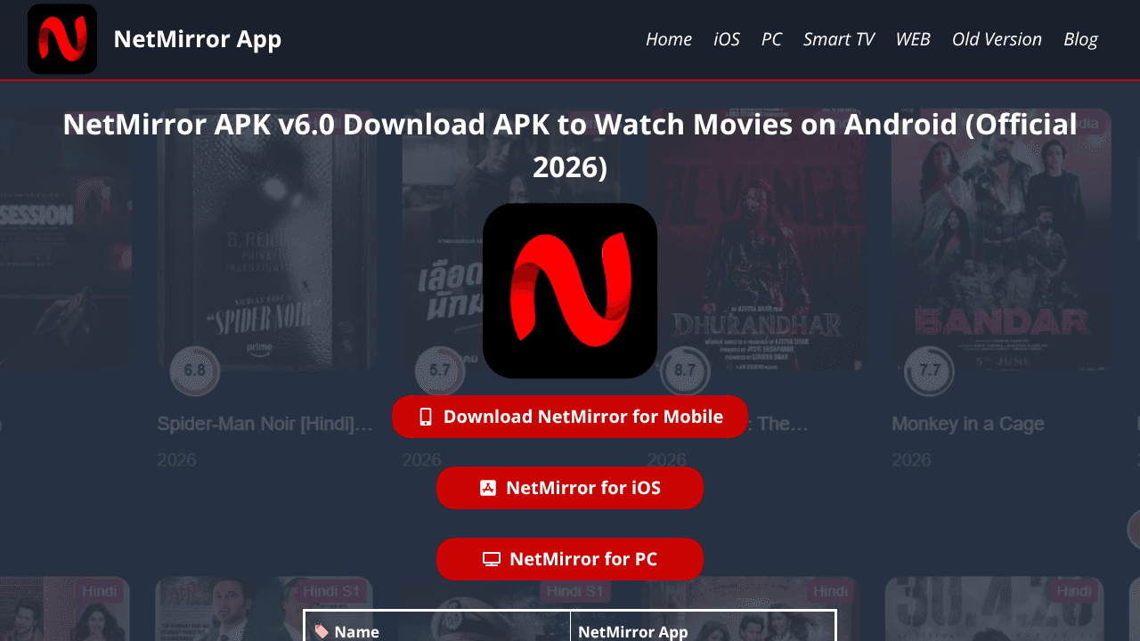 NetMirror App website screenshot
