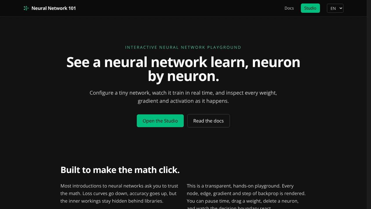Neural Network 101 website screenshot