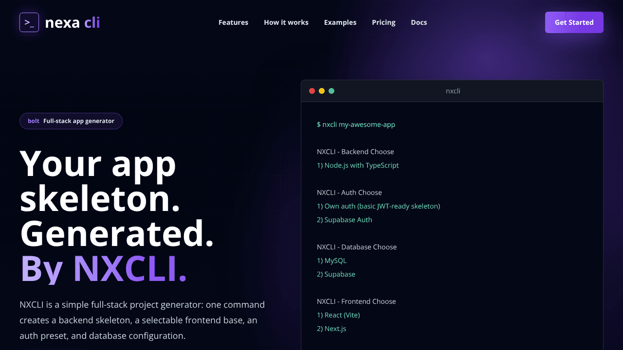 Nexa CLI website screenshot