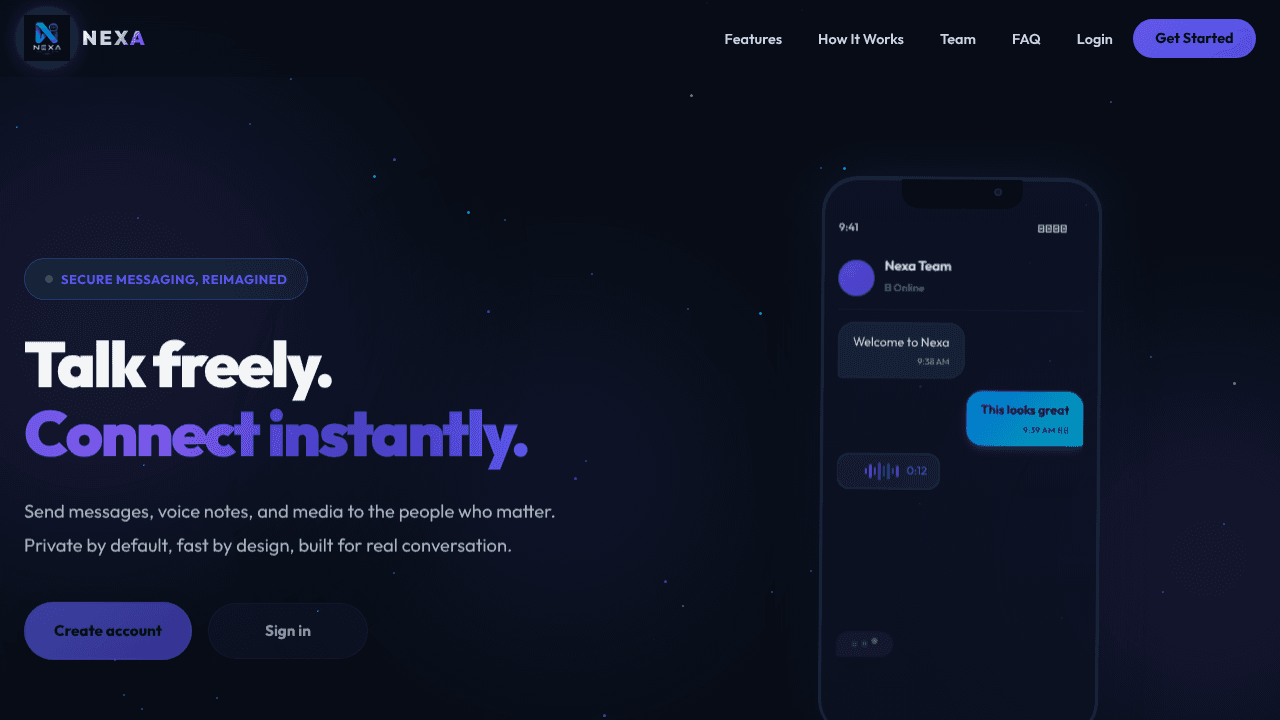 Nexa Messenger website screenshot