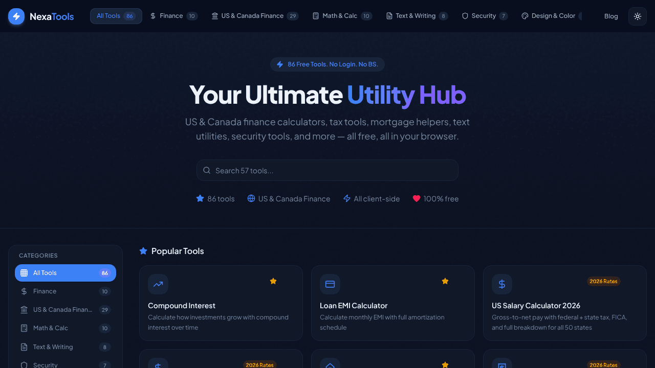NexaTools — Free Online Tools website screenshot