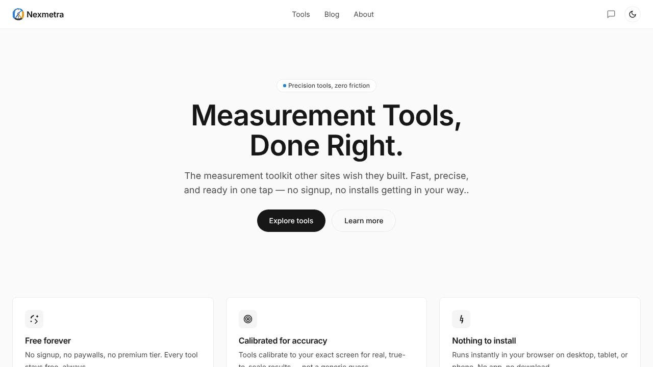 Nexmetra — Free Online Measurement Tools website screenshot