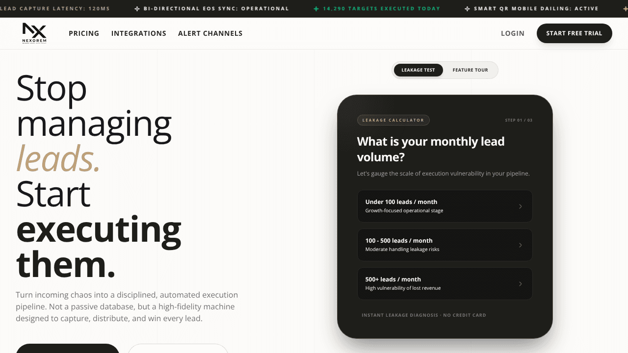 Nexorem — The Lead Execution OS website screenshot