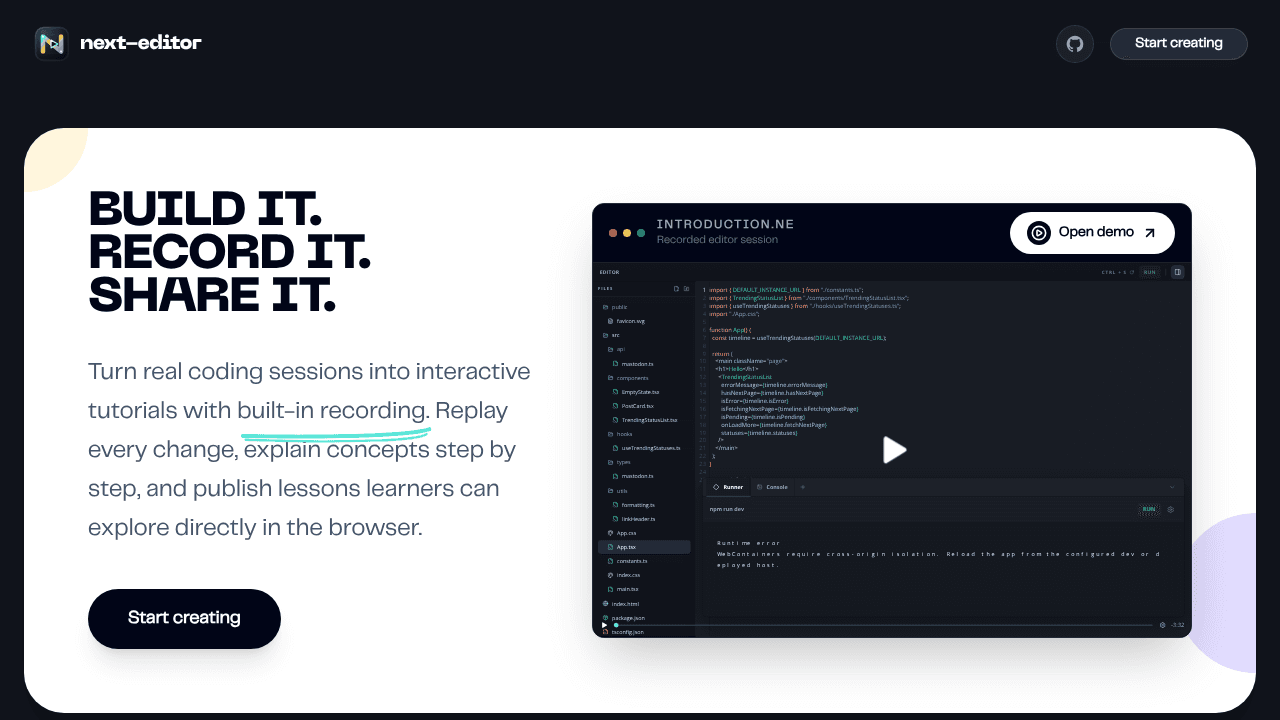 Next Editor website screenshot