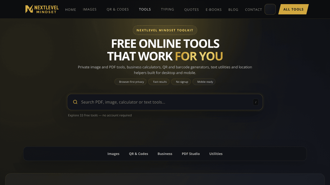 Next Level Mindset Tools website screenshot