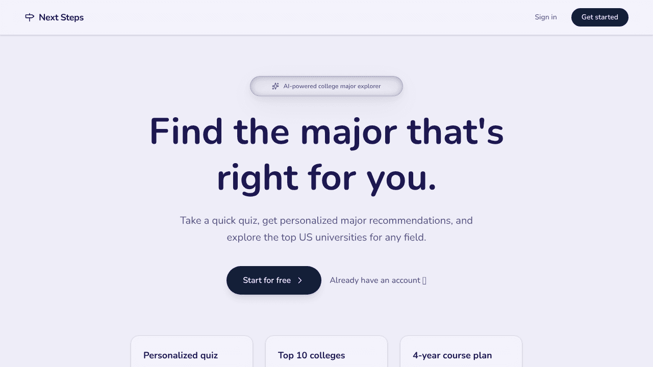 Next Steps website screenshot