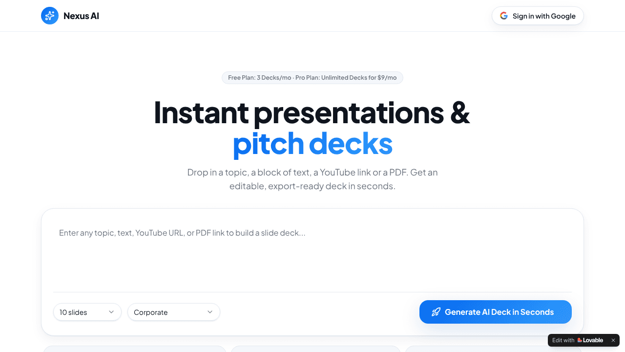 Nexus AI website screenshot