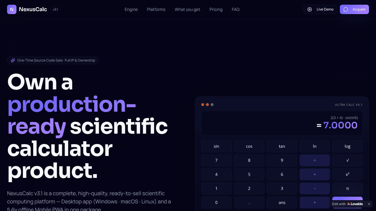 Nexus Calculator website screenshot