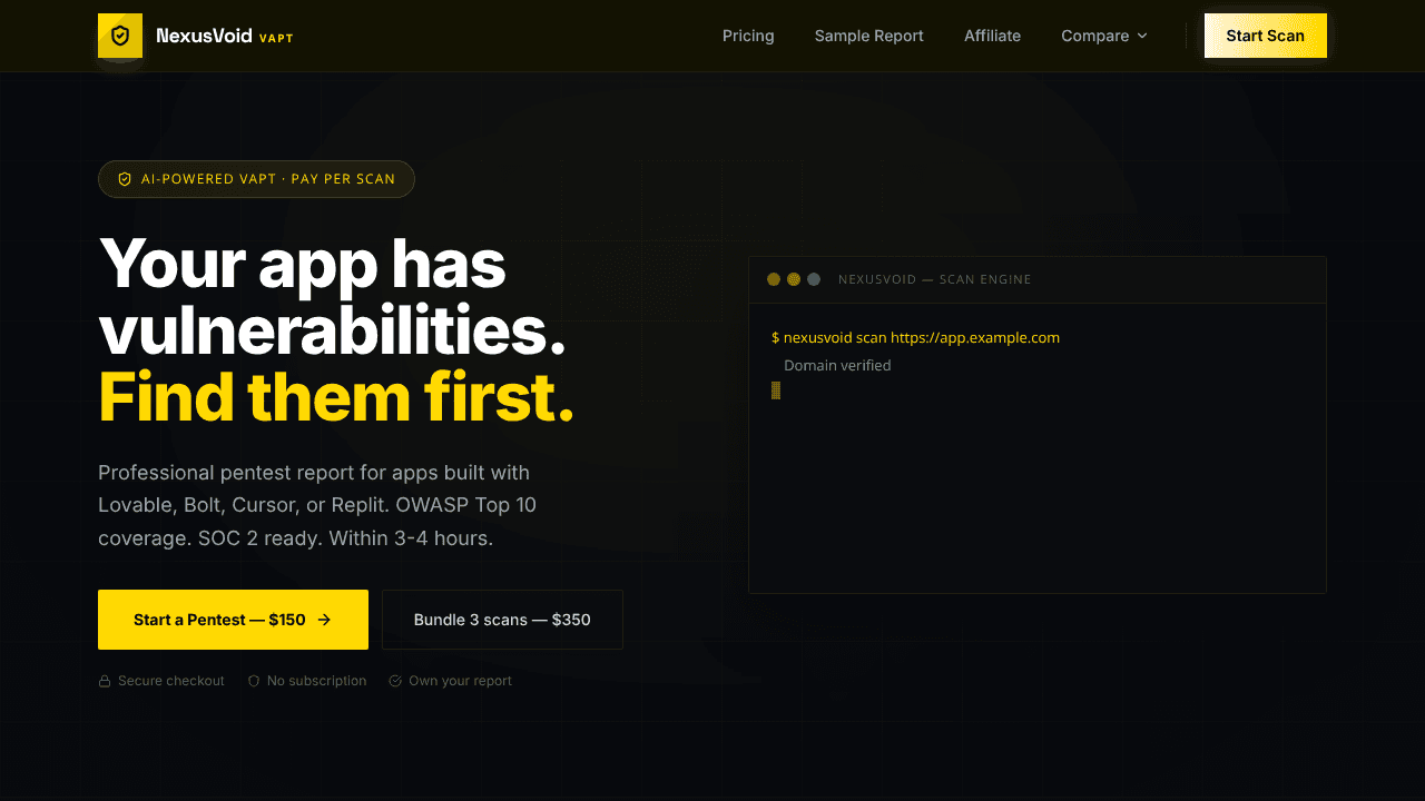 Nexus Void Automated Penetration Testing website screenshot