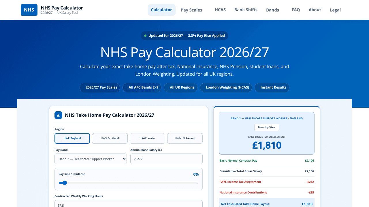 NHS Pay Calculator website screenshot