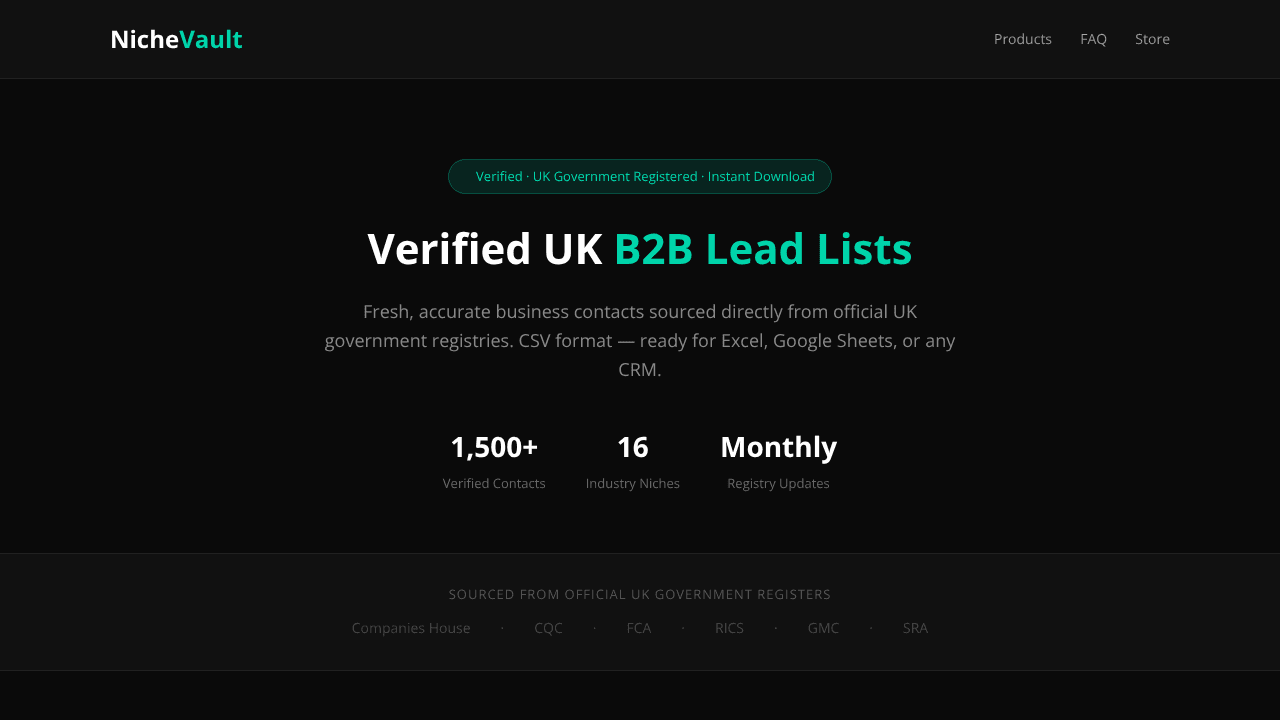 NicheVault — Verified UK B2B Lead Lists website screenshot