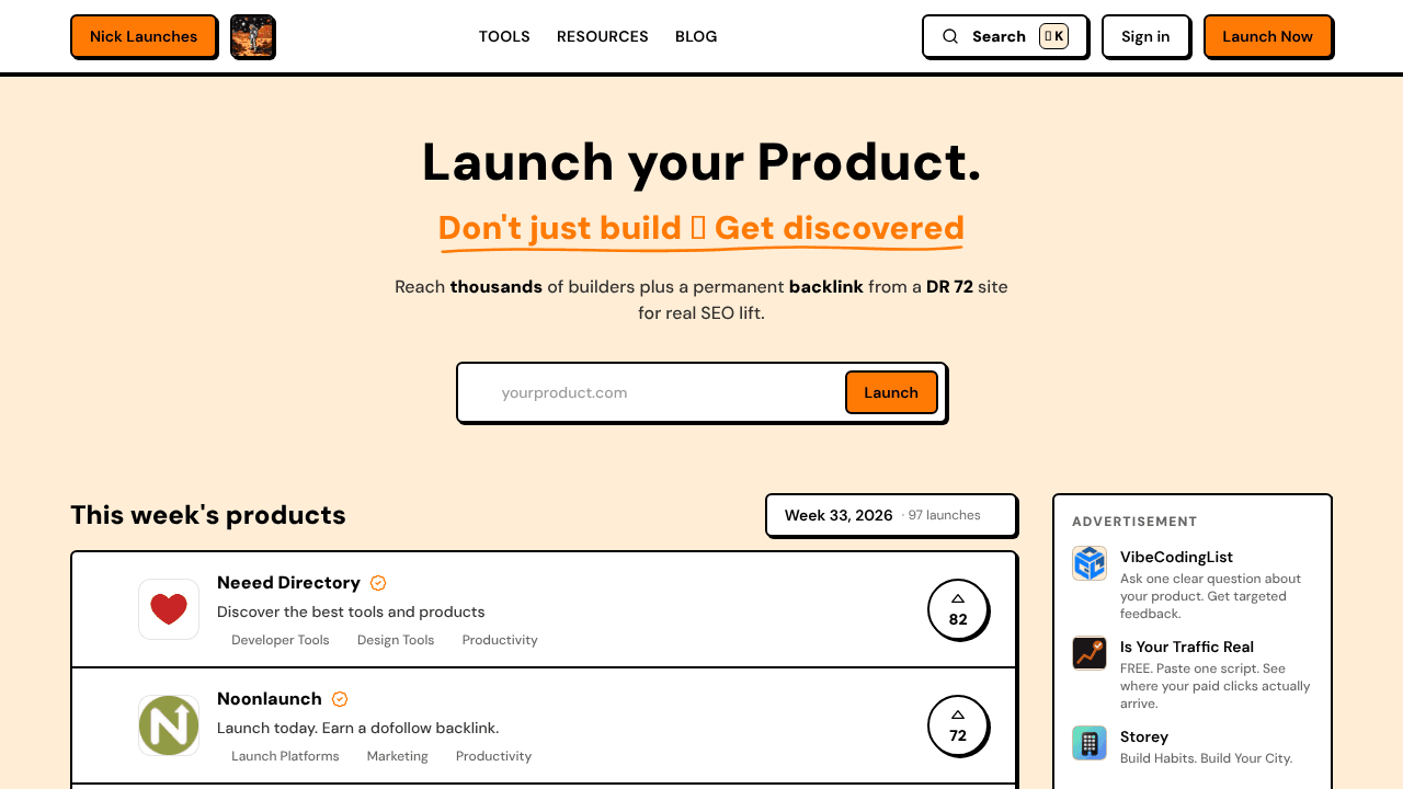 Nick Launches website screenshot