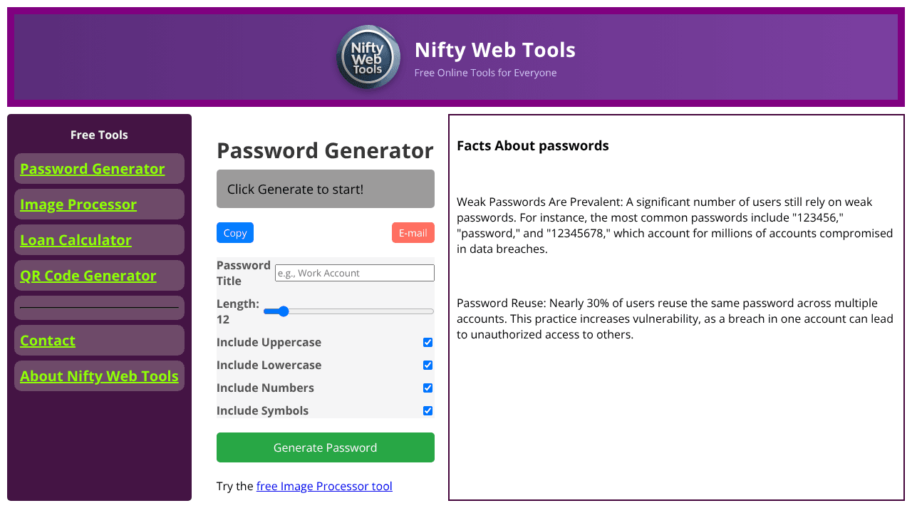 Nifty Web Tools website screenshot
