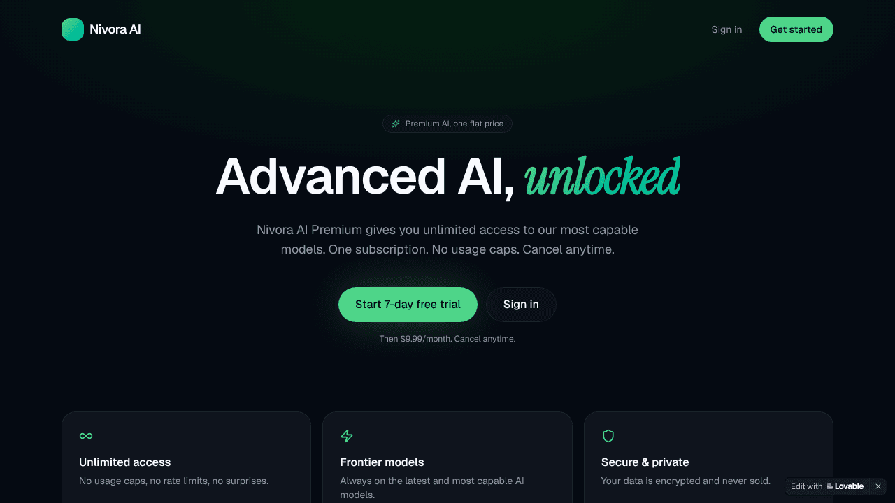 nivora ia website screenshot