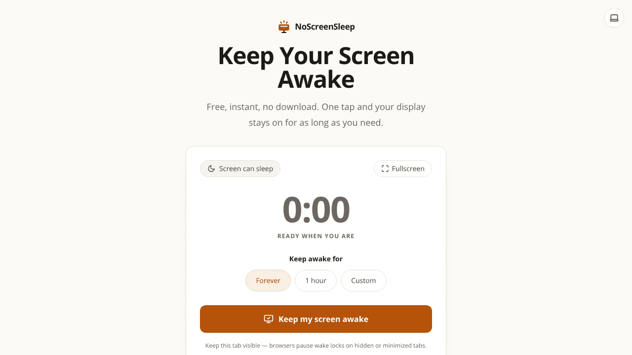 No Screen Sleep website screenshot