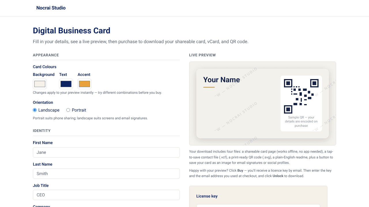 Nocrai Digital Business Card website screenshot