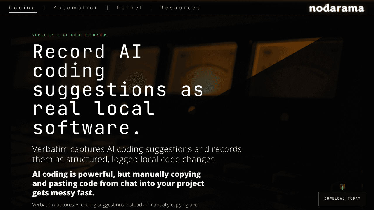 Nodarama Verbatim website screenshot