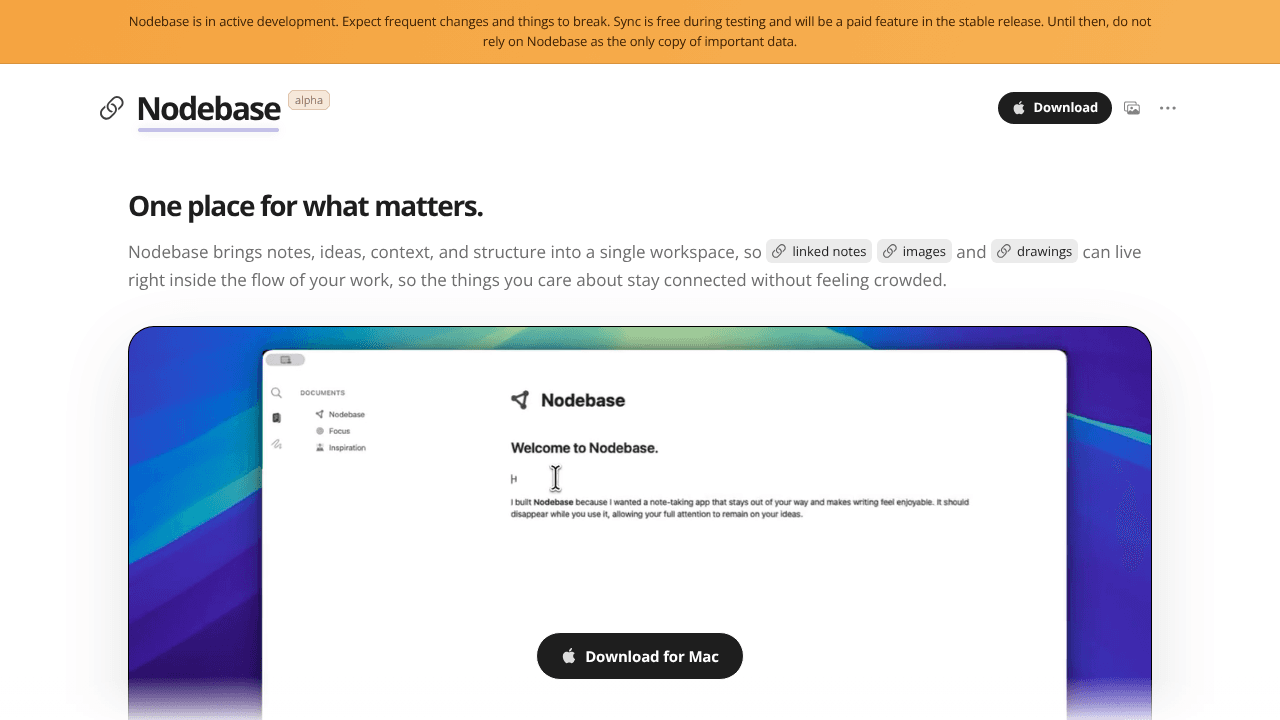 Nodebase website screenshot